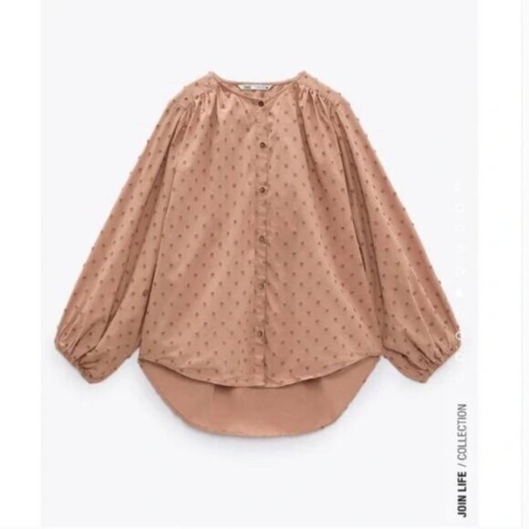 Zara Swiss Dot Voluminous Sleeve Blouse | Romantic Sheer Top | SizeLarge - Picture 5 of 16